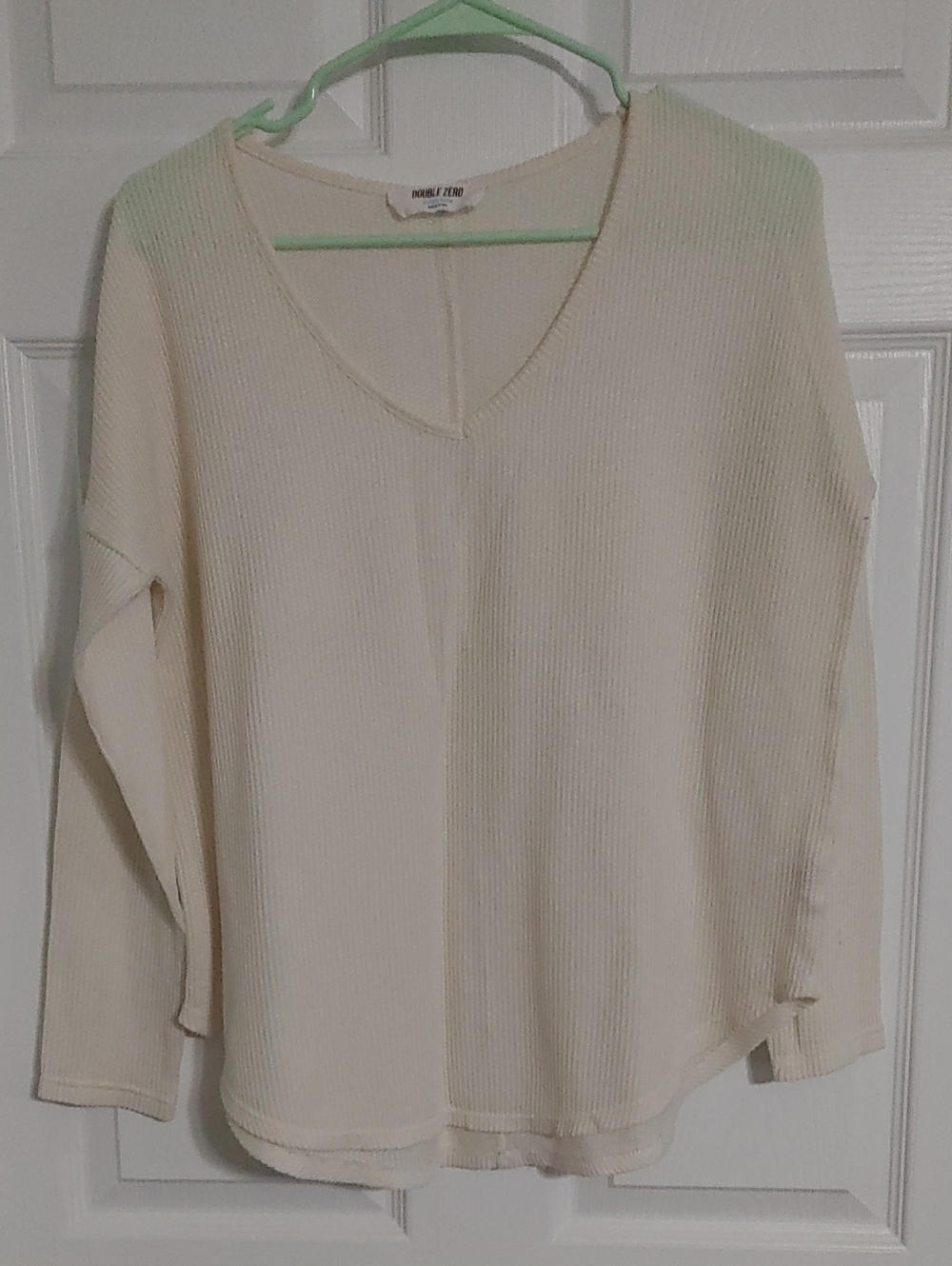 Double Zero Cream Ribbed V-Neck Top Oversized Medium